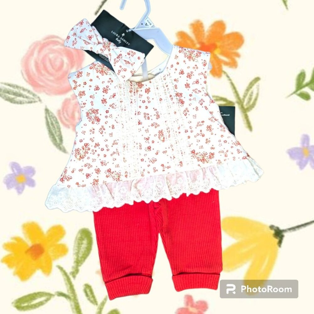 NWT Laura Ashley Baby Floral 3 Piece Set 0-3M